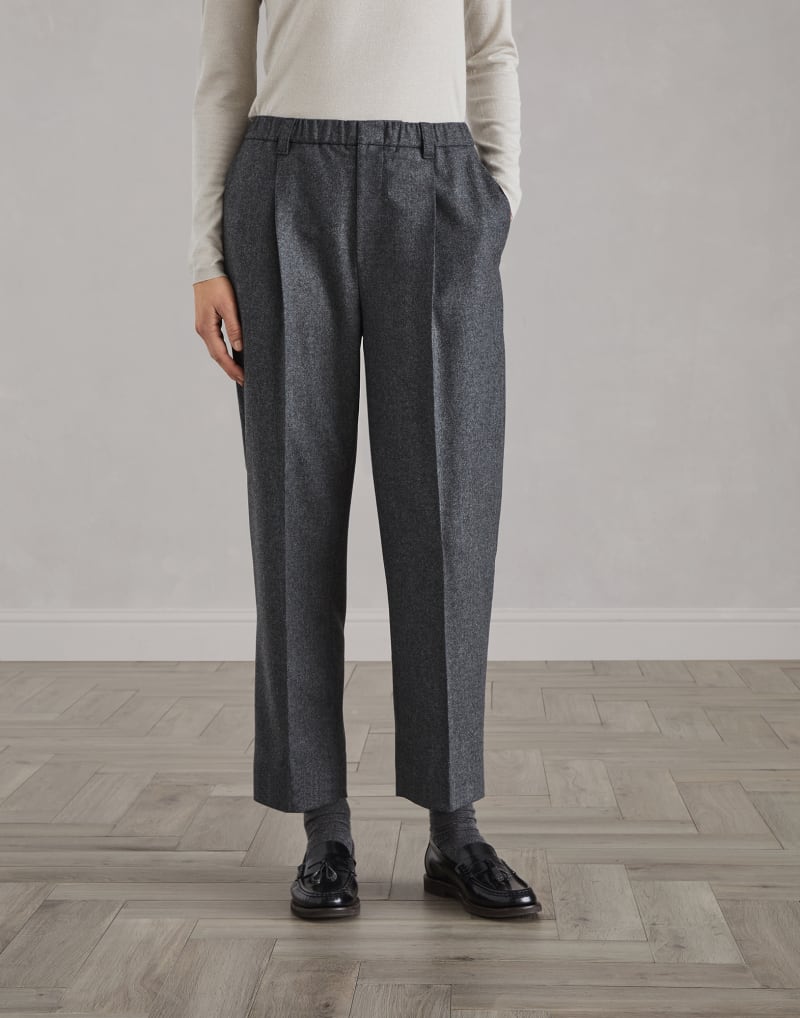 BRUNELLO CUCINELLI WOMEN'S DARK GREY WOOL CROPPED TROUSERS