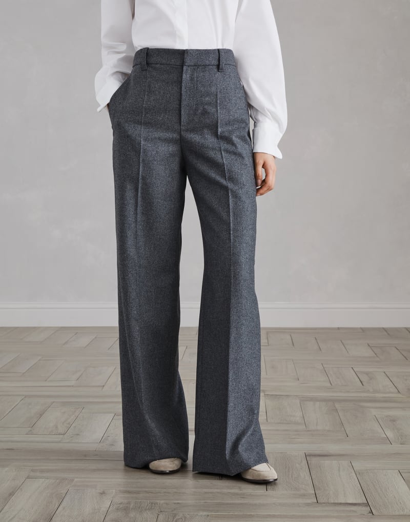 BRUNELLO CUCINELLI WOMEN'S DARK GREY WOOL WIDE LEG TROUSERS