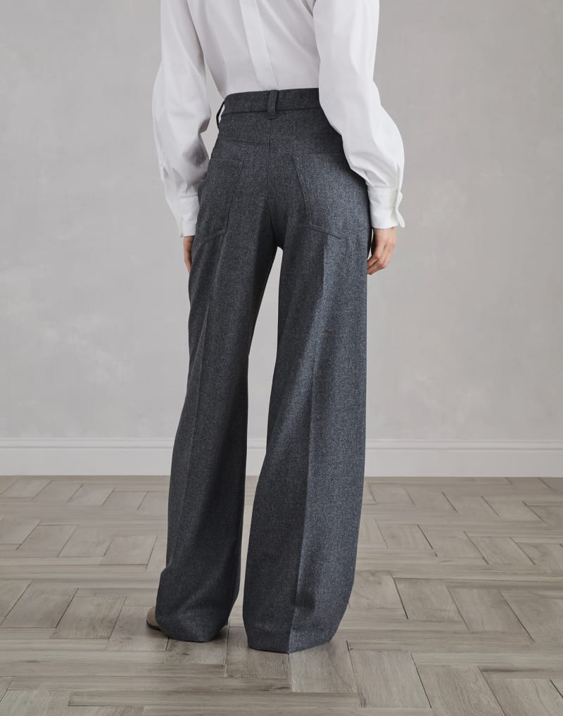 BRUNELLO CUCINELLI WOMEN'S DARK GREY WOOL WIDE LEG TROUSERS