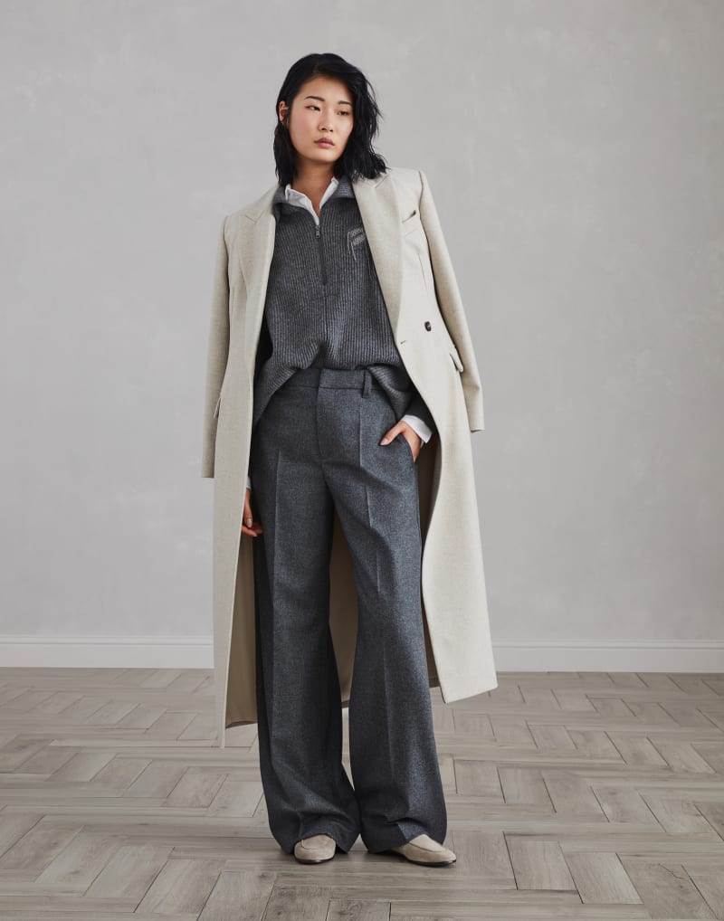 BRUNELLO CUCINELLI WOMEN'S DARK GREY WOOL WIDE LEG TROUSERS