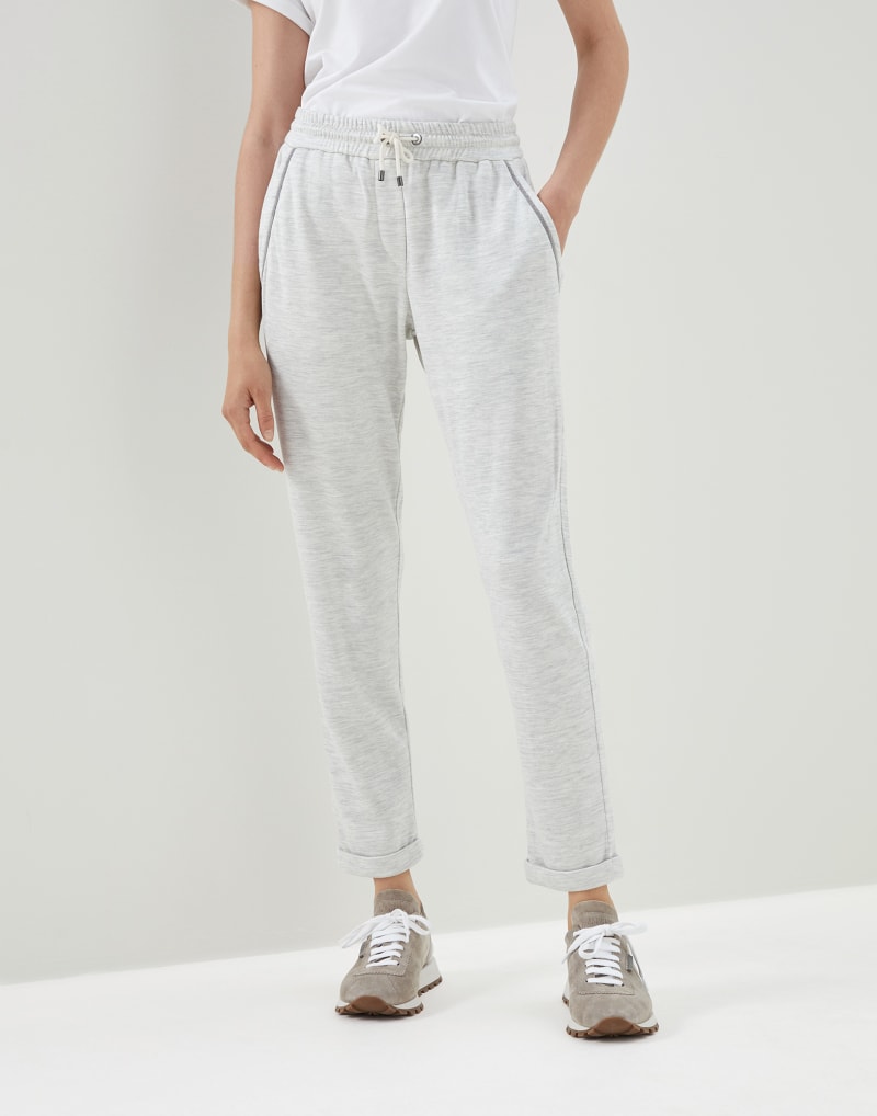 BRUNELLO CUCINELLI WOMEN'S LIGHT GREY COTTON BLEND TROUSERS