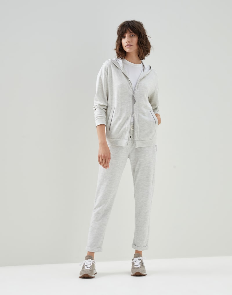 BRUNELLO CUCINELLI WOMEN'S LIGHT GREY COTTON BLEND TROUSERS