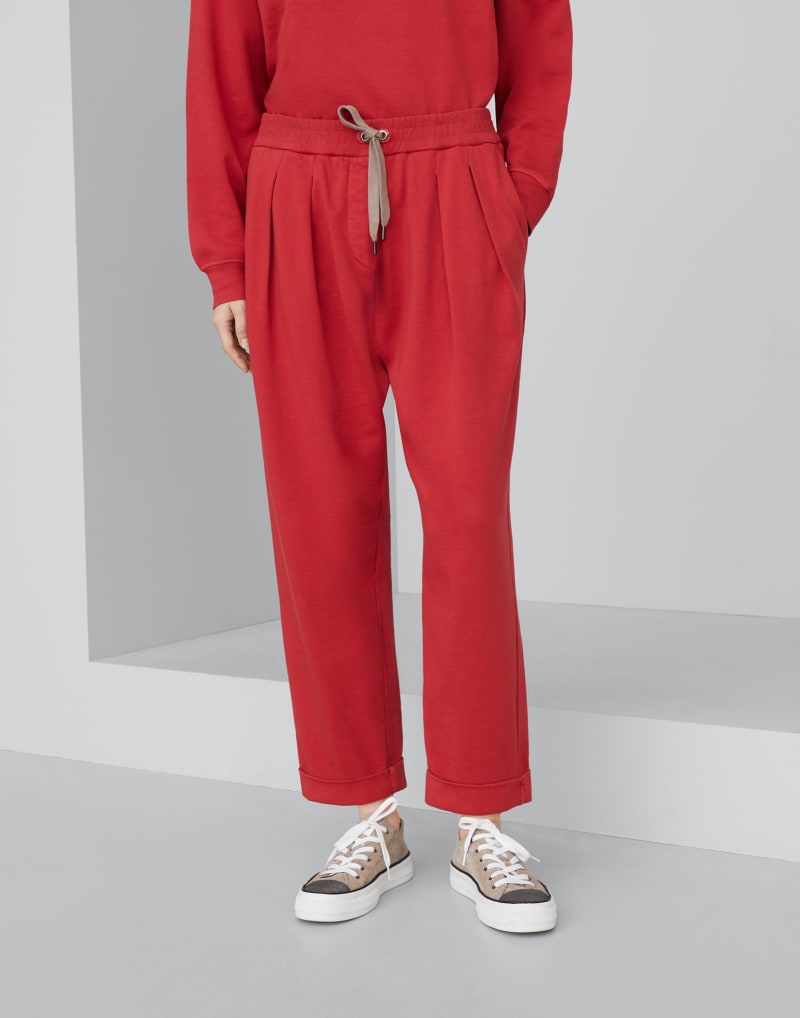 BRUNELLO CUCINELLI WOMEN'S RED RELAXED COTTON TROUSERS