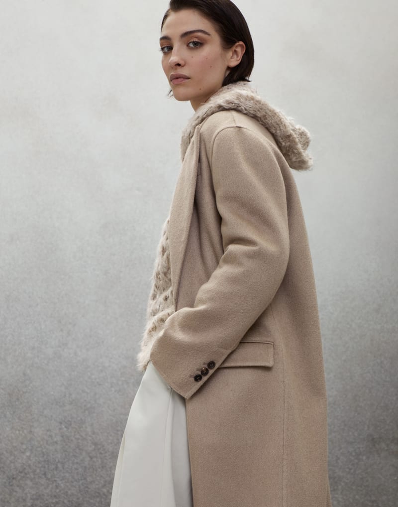 BRUNELLO CUCINELLI WOMEN'S WALNUTS DOUBLE BREASTED WOOL COAT