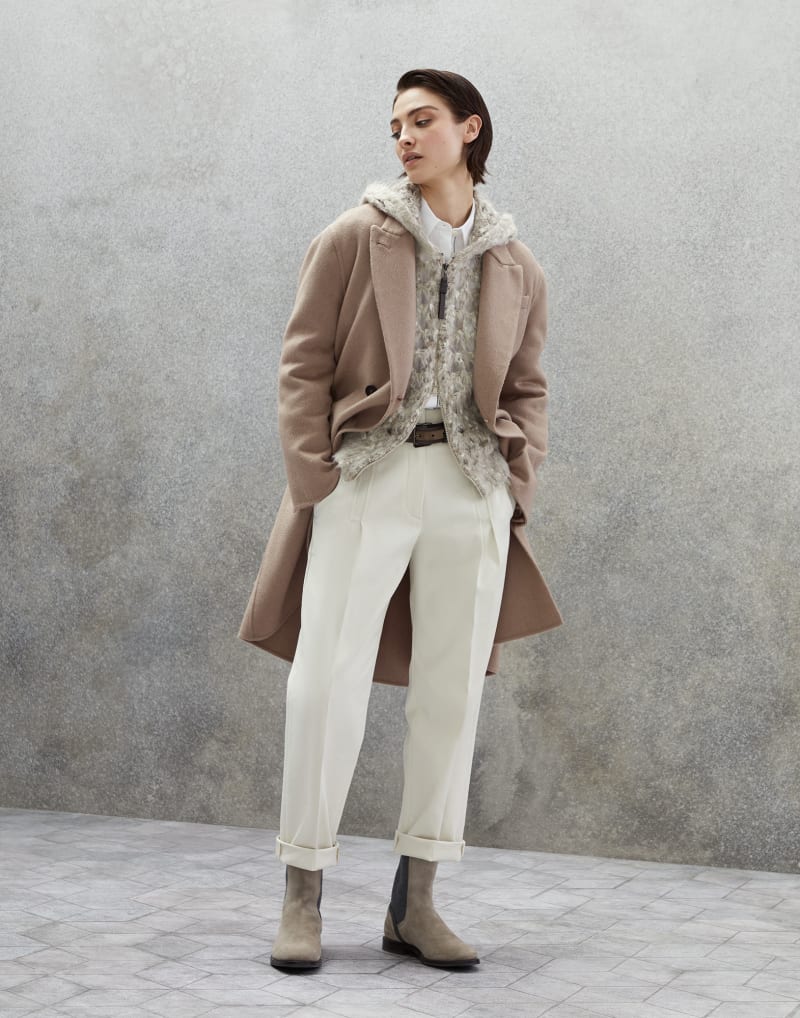 BRUNELLO CUCINELLI WOMEN'S WALNUTS DOUBLE BREASTED WOOL COAT