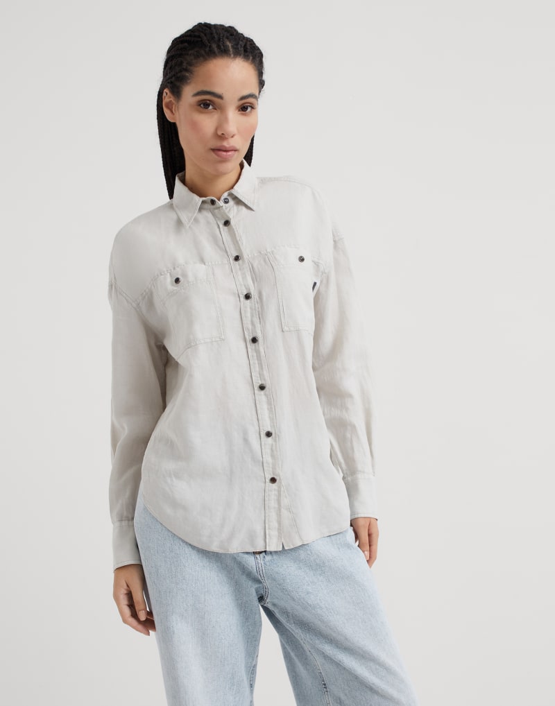 BRUNELLO CUCINELLI WOMEN'S LIGHT BEIGE LINEN SHIRT