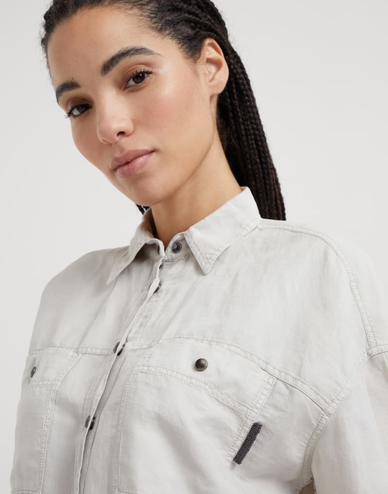 BRUNELLO CUCINELLI WOMEN'S LIGHT BEIGE LINEN SHIRT