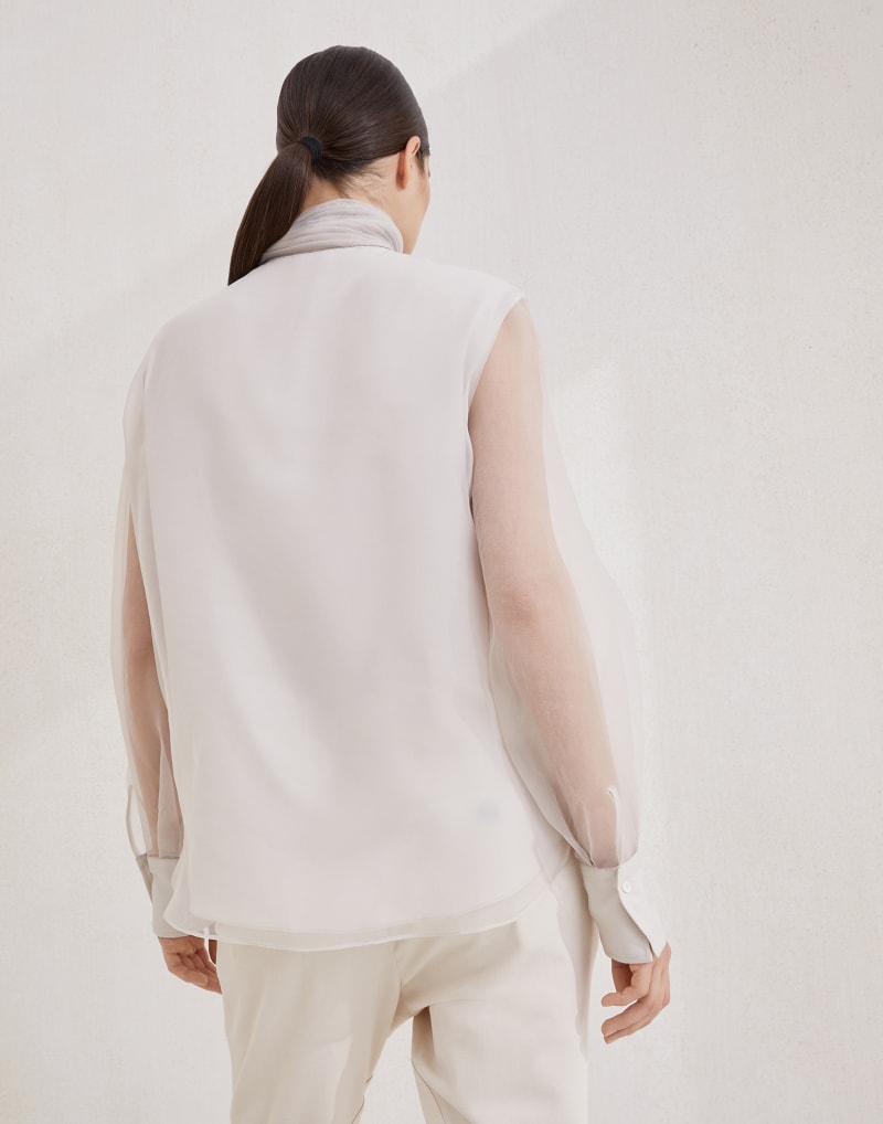 BRUNELLO CUCINELLI WOMEN'S OFF WHITE SHEER HIGH NECK SLEEVELESS SHIRT