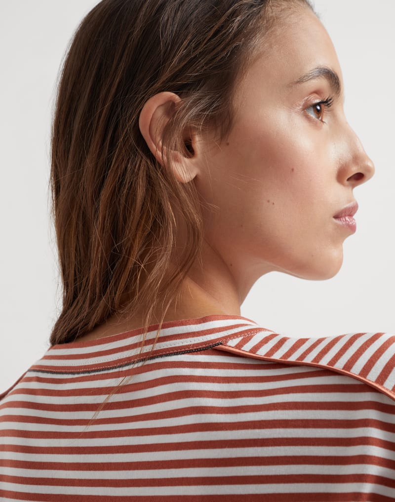 BRUNELLO CUCINELLI WOMEN'S RUST STRIPED RELAXED SHIRT