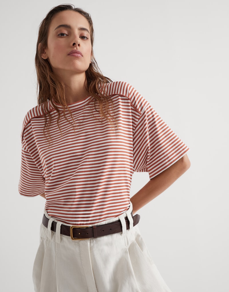 BRUNELLO CUCINELLI WOMEN'S RUST STRIPED RELAXED SHIRT