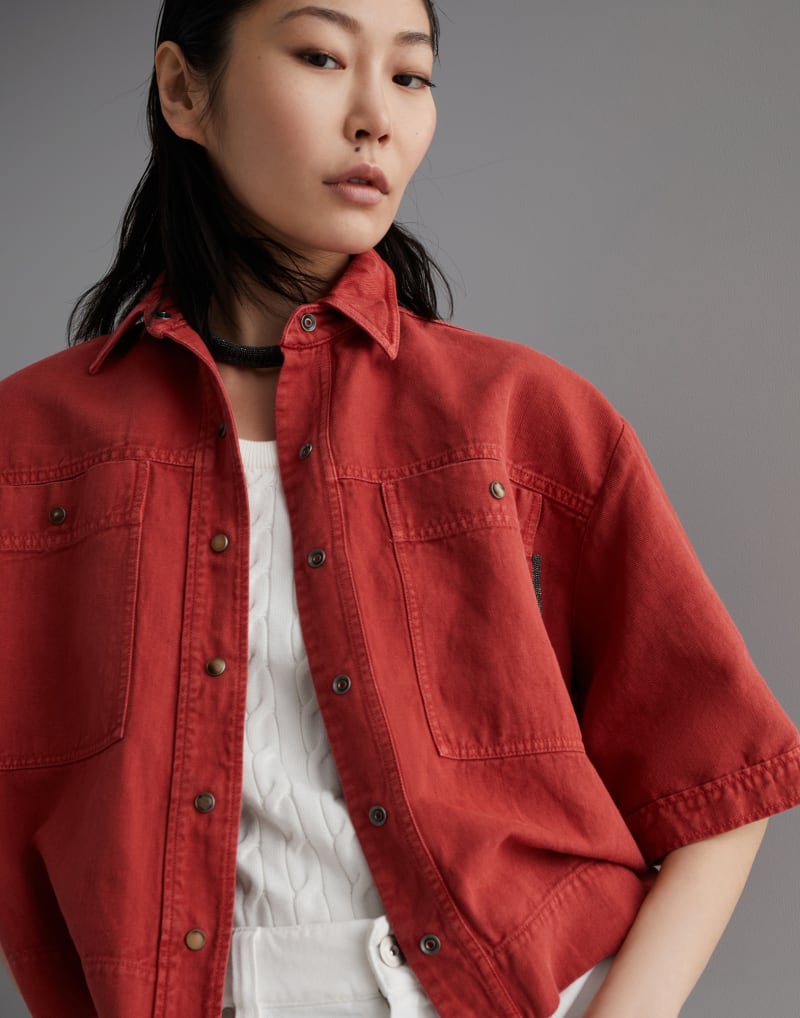 BRUNELLO CUCINELLI WOMEN'S RED OVERSIZED COTTON LINEN JACKET