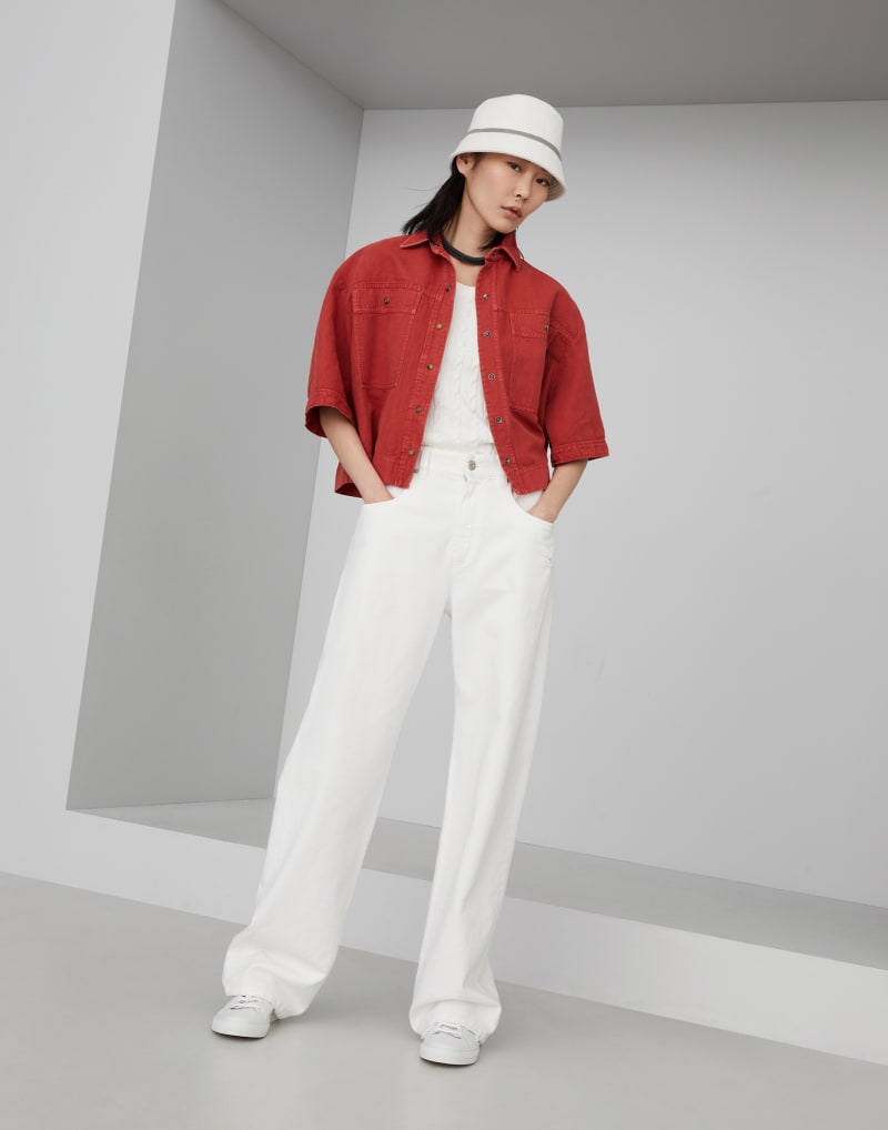 BRUNELLO CUCINELLI WOMEN'S RED OVERSIZED COTTON LINEN JACKET