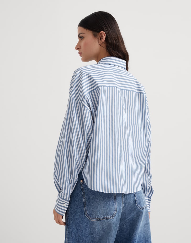 BRUNELLO CUCINELLI WOMEN'S BLUE STRIPED COTTON SILK SHIRT