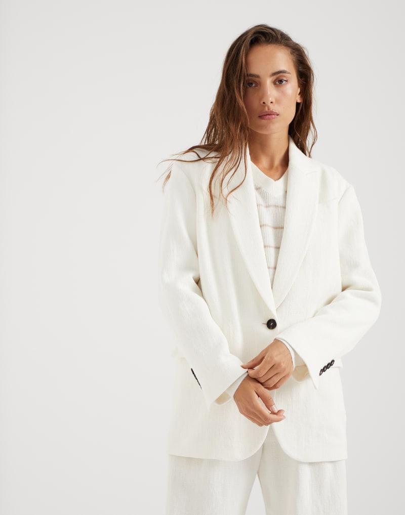 BRUNELLO CUCINELLI WOMEN'S OFF WHITE LINEN BLEND JACKET