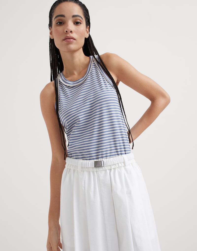 BRUNELLO CUCINELLI WOMEN'S BLUE STRIPED COTTON SHIRT
