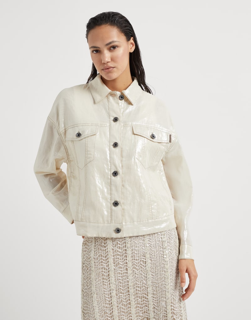 BRUNELLO CUCINELLI WOMEN'S OFF WHITE GLOSSY BUTTON FRONT JACKET