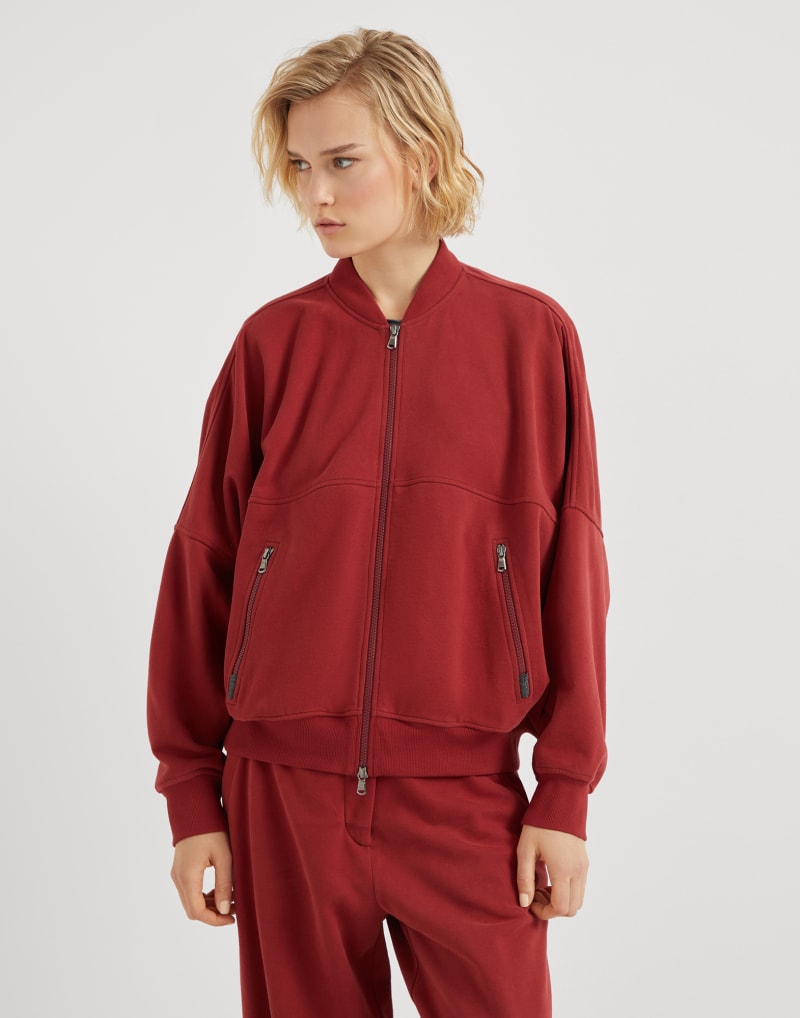 BRUNELLO CUCINELLI WOMEN'S RUST ZIP FRONT OVERSIZED SWEATER