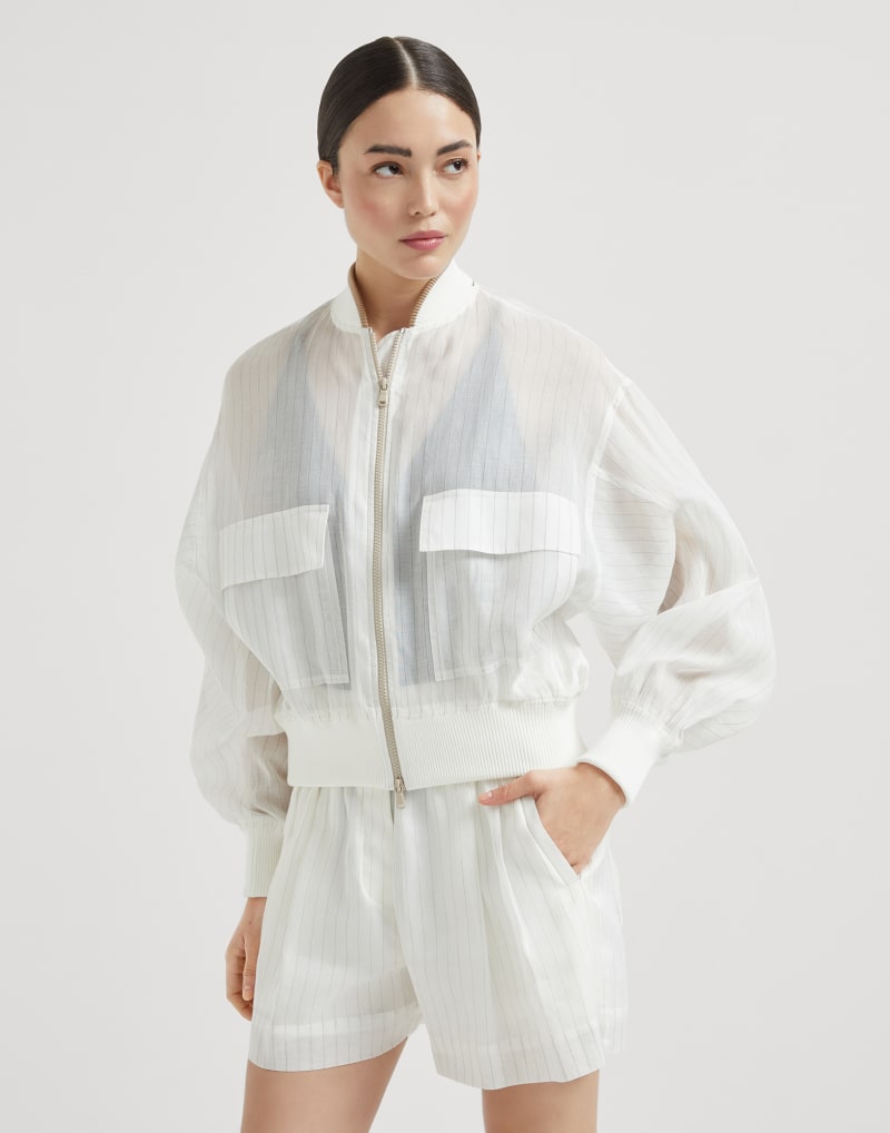 BRUNELLO CUCINELLI WOMEN'S OFF WHITE SHEER ZIP FRONT SWEATER