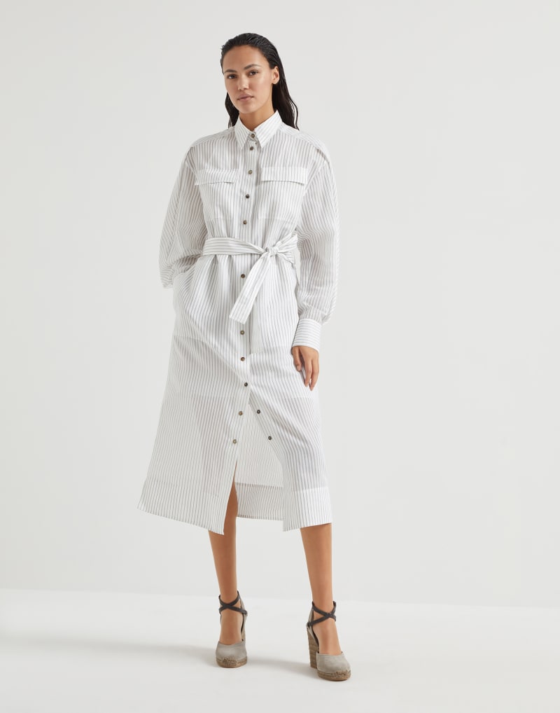 BRUNELLO CUCINELLI WOMEN'S WHITE STRIPED BELTED DRESS