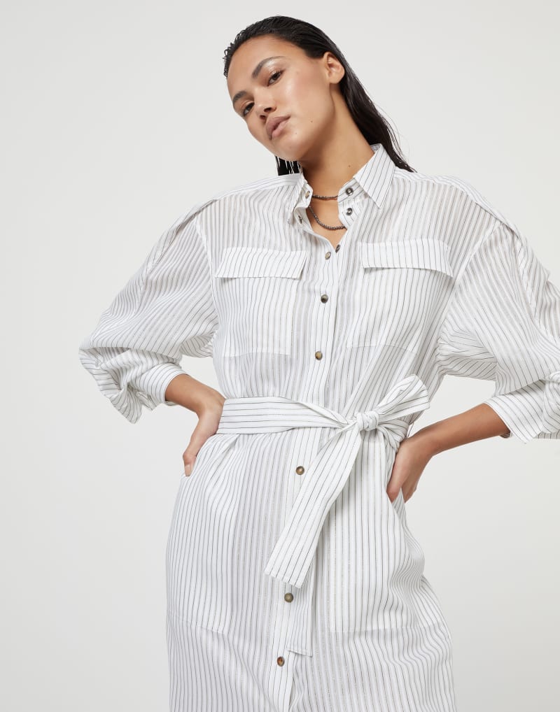 BRUNELLO CUCINELLI WOMEN'S WHITE STRIPED BELTED DRESS