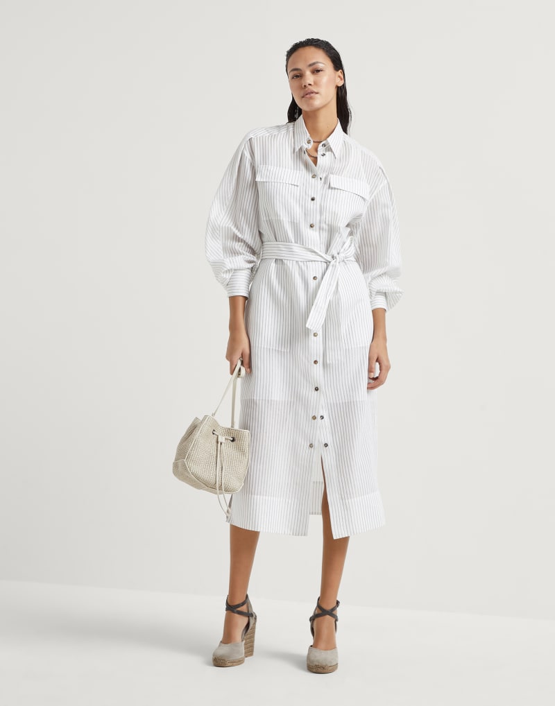 BRUNELLO CUCINELLI WOMEN'S WHITE STRIPED BELTED DRESS