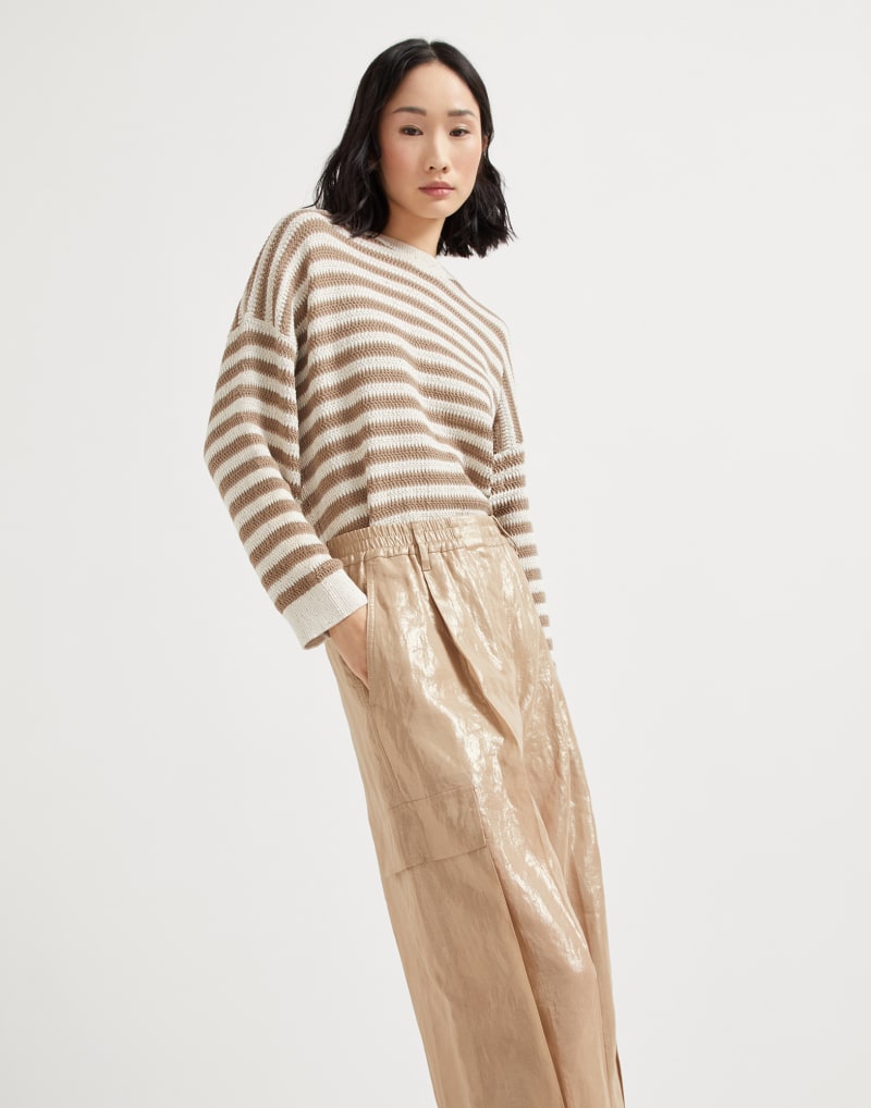 BRUNELLO CUCINELLI WOMEN'S BEIGE WIDE LEG TROUSERS