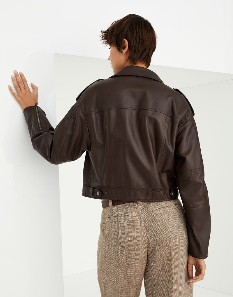 BRUNELLO CUCINELLI WOMEN'S DARK BROWN LEATHER JACKET