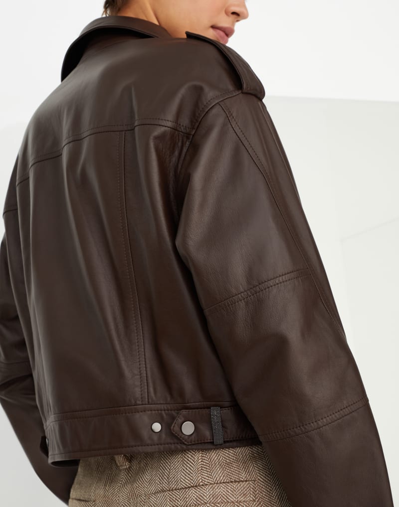 BRUNELLO CUCINELLI WOMEN'S DARK BROWN LEATHER JACKET