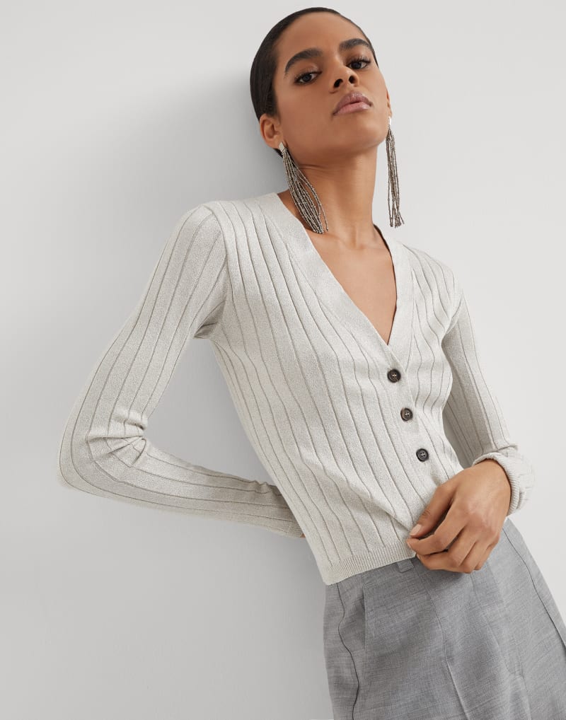 BRUNELLO CUCINELLI WOMEN'S LIGHT GREY SILK SWEATER