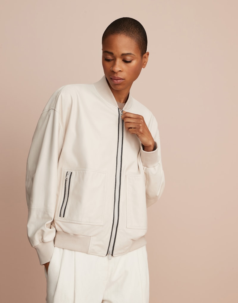 BRUNELLO CUCINELLI WOMEN'S OFF WHITE LEATHER BOMBER JACKET