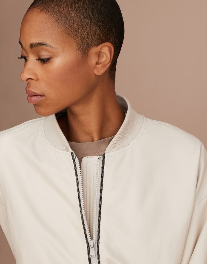 BRUNELLO CUCINELLI WOMEN'S OFF WHITE LEATHER BOMBER JACKET