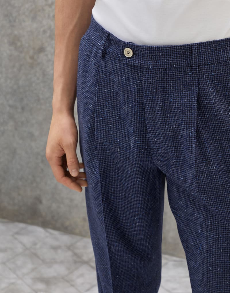 BRUNELLO CUCINELLI MEN'S NAVY WOOL TAILORED TROUSERS