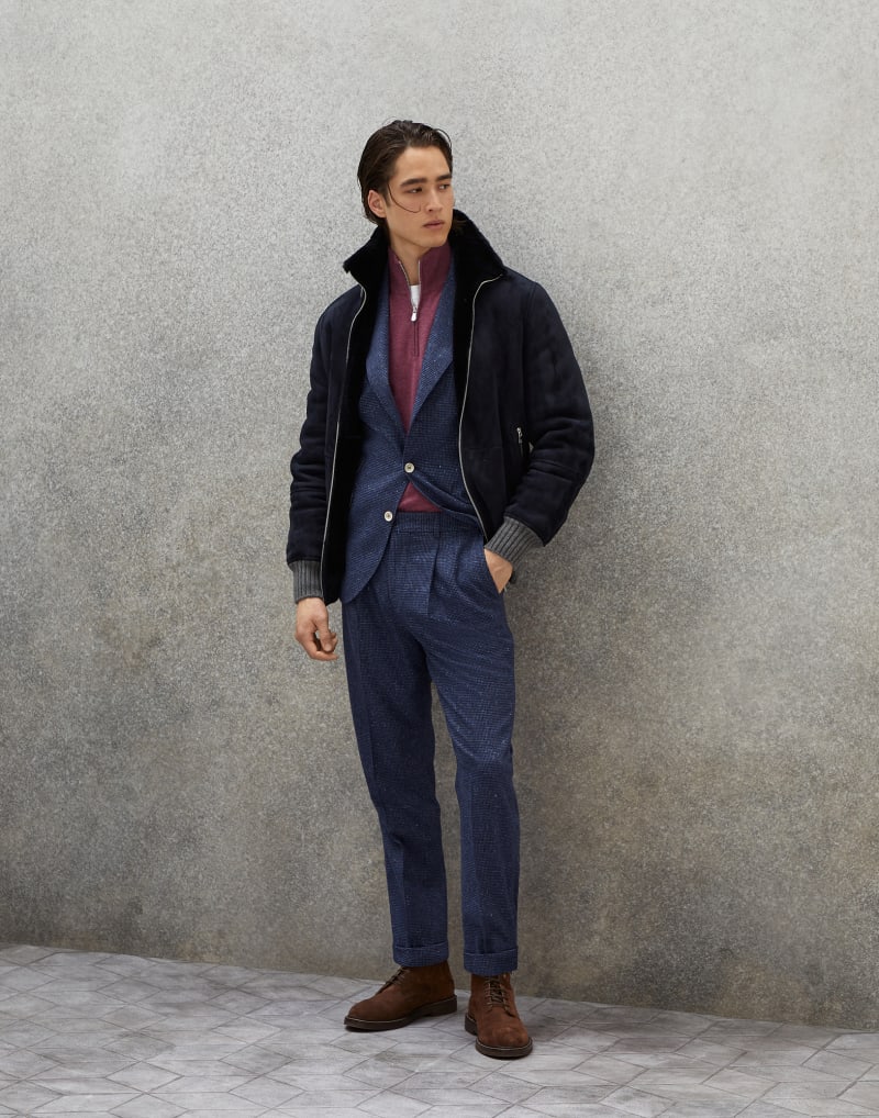 BRUNELLO CUCINELLI MEN'S NAVY WOOL TAILORED TROUSERS