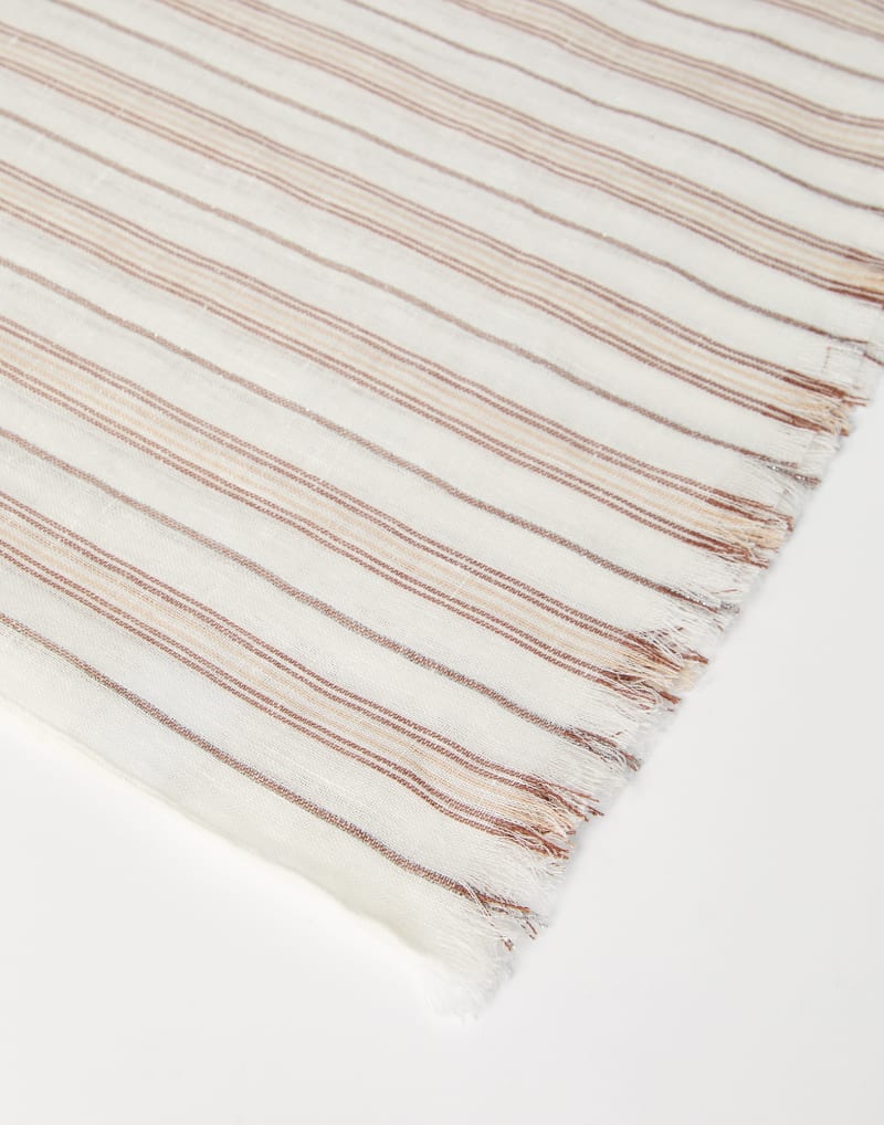 BRUNELLO CUCINELLI WOMEN'S BEIGE STRIPED LINEN SCARF