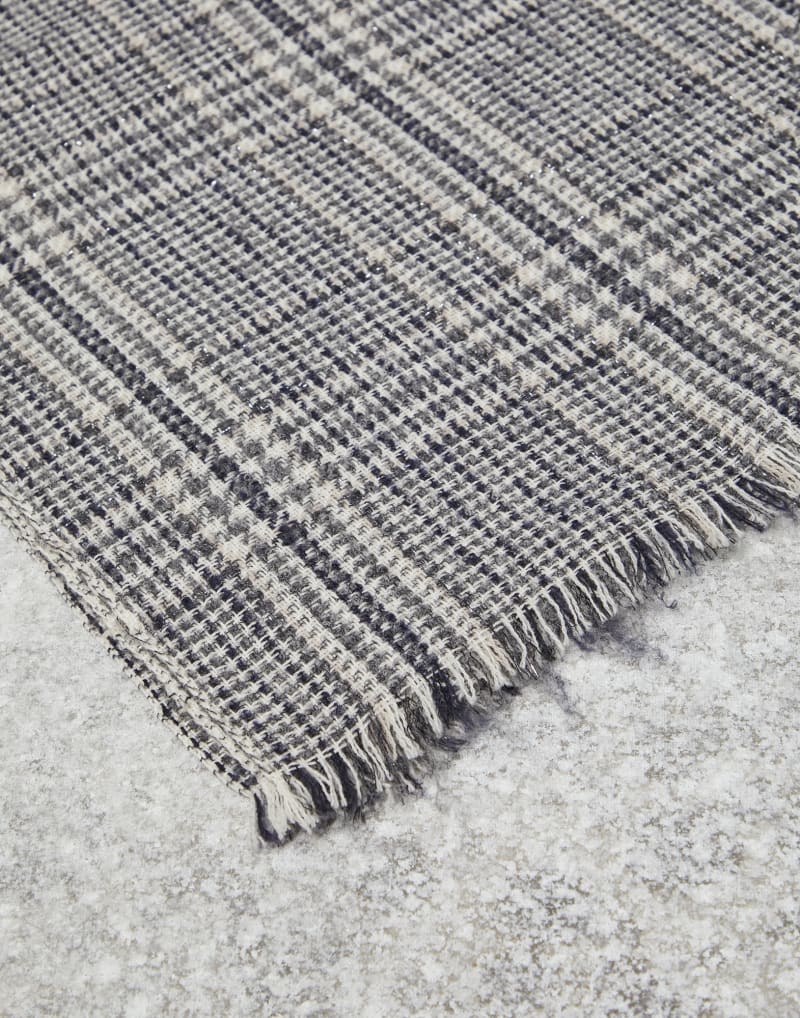 BRUNELLO CUCINELLI WOMEN'S PANAMA GRAY BEIGE WOOL BLEND CHECKED SCARF