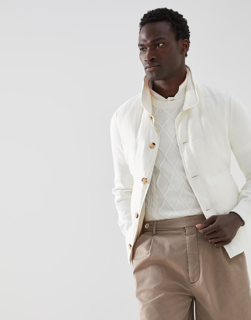 BRUNELLO CUCINELLI MEN'S OFF WHITE BUTTON FRONT JACKET