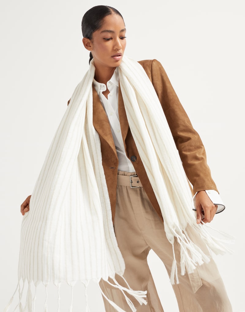 BRUNELLO CUCINELLI WOMEN'S OFF WHITE WOOL LINEN SCARF