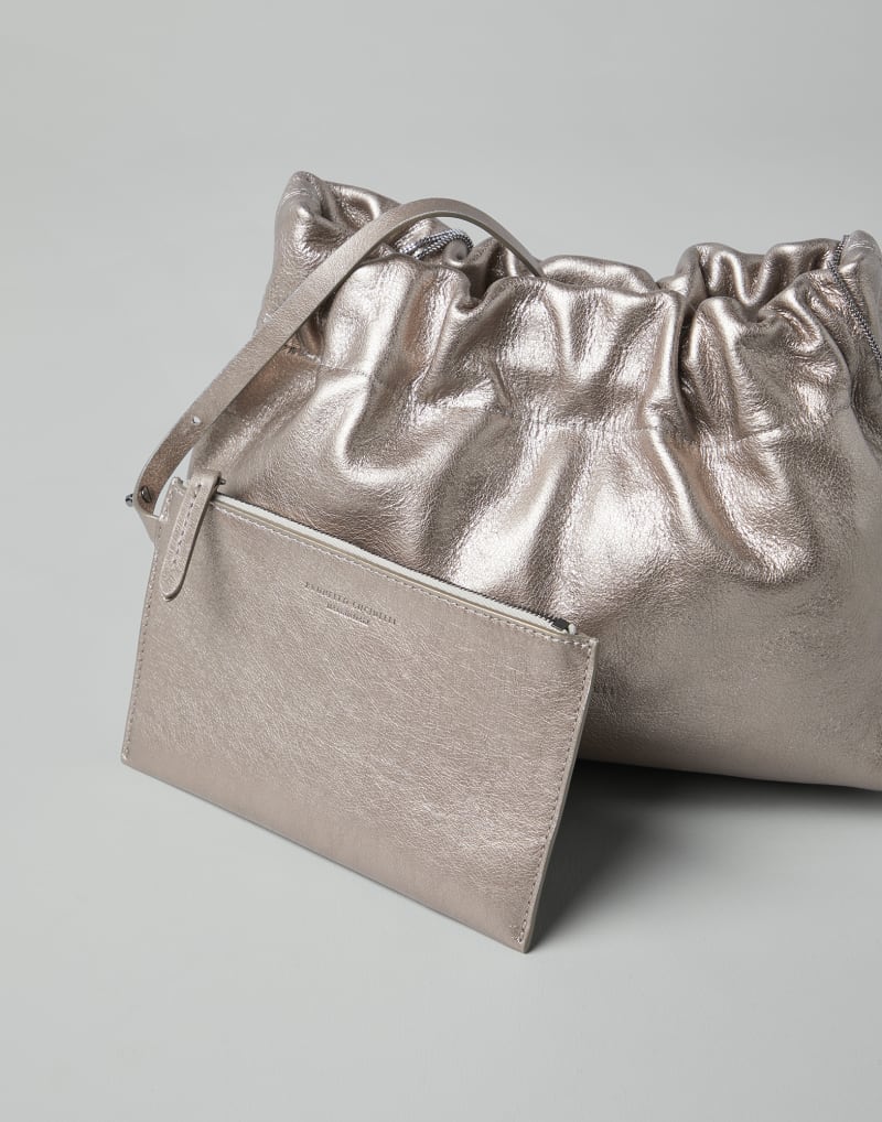 BRUNELLO CUCINELLI WOMEN'S METALLIC LEATHER POUCH BAG