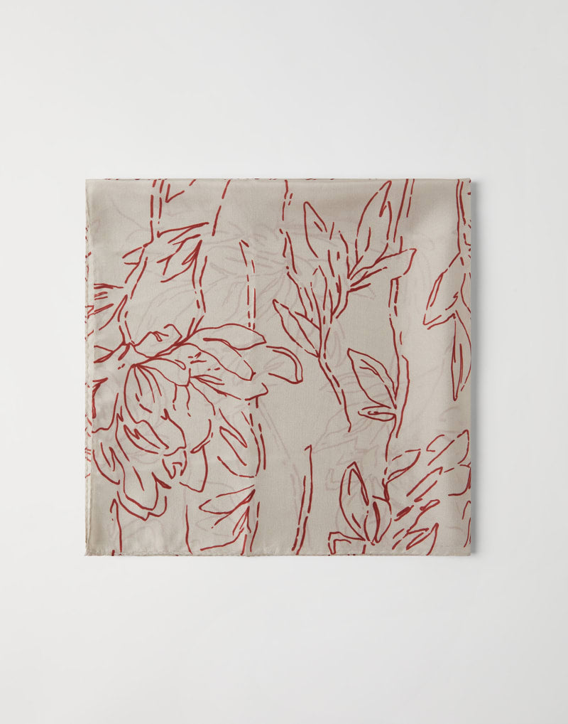 BRUNELLO CUCINELLI WOMEN'S BEIGE SILK FLORAL SCARF