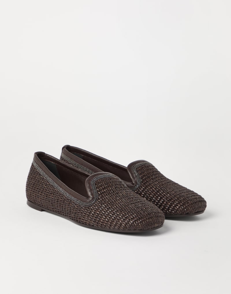BRUNELLO CUCINELLI WOMEN'S DARK BROWN WOVEN LOAFERS