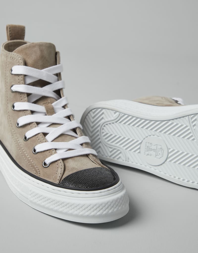 BRUNELLO CUCINELLI WOMEN'S BEIGE LEATHER HIGH TOP SHOES