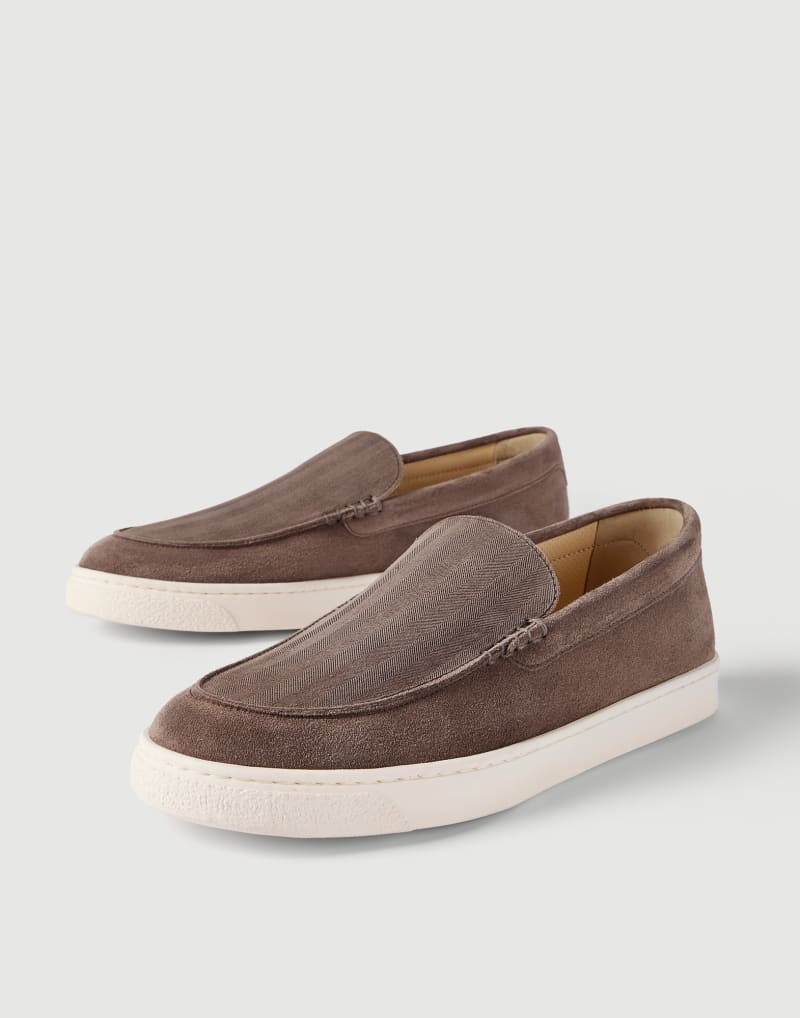 BRUNELLO CUCINELLI MEN'S TAUPE SUEDE SLIP ON SHOES