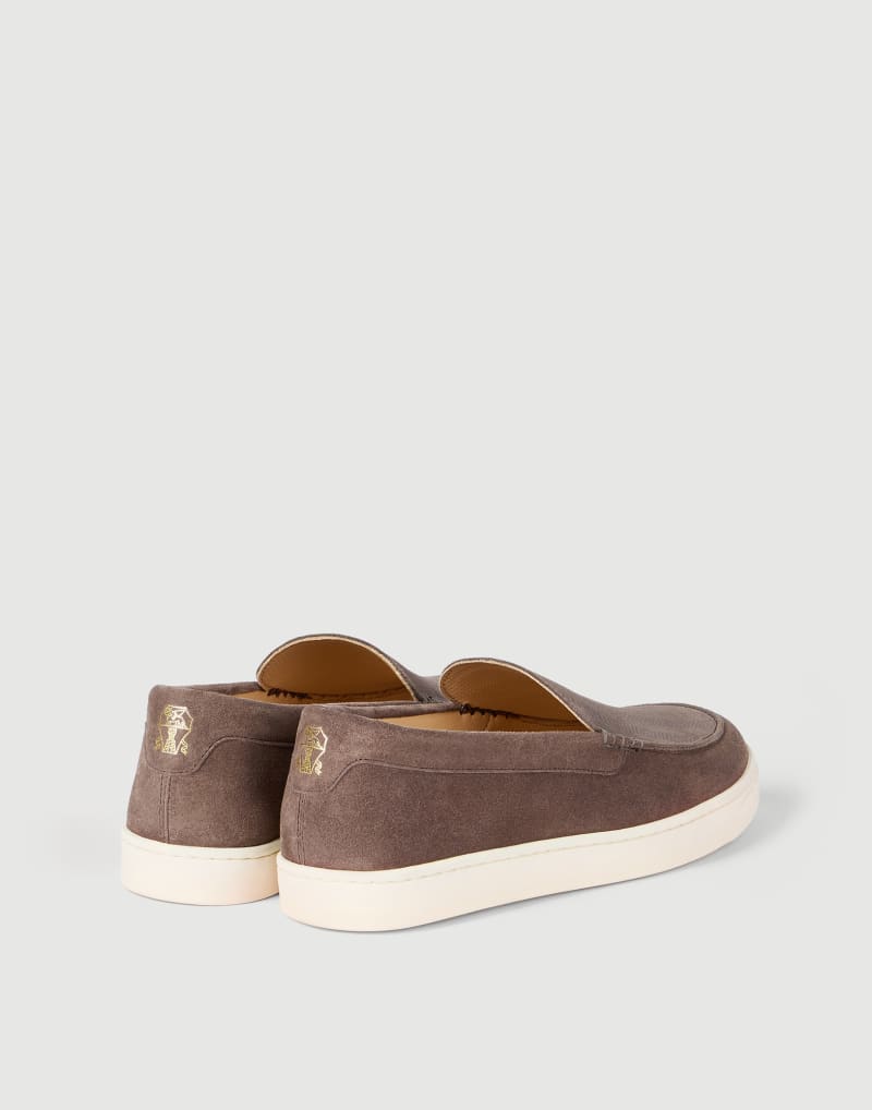 BRUNELLO CUCINELLI MEN'S TAUPE SUEDE SLIP ON SHOES