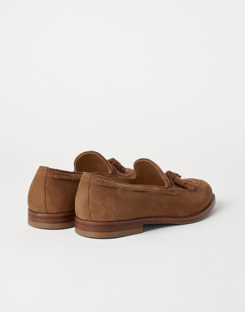 BRUNELLO CUCINELLI MEN'S LIGHT BROWN SUEDE LOAFERS
