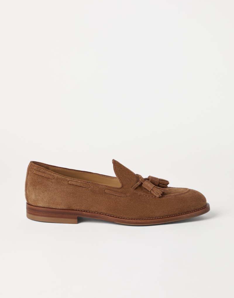 BRUNELLO CUCINELLI MEN'S LIGHT BROWN SUEDE LOAFERS