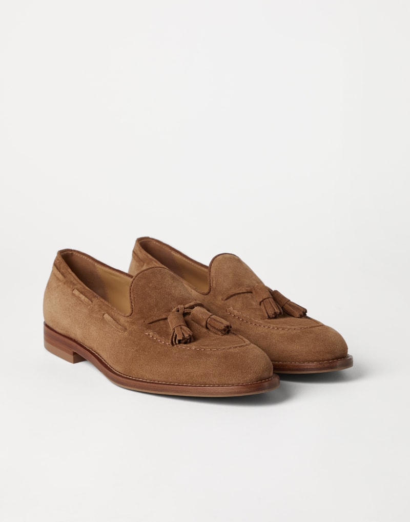 BRUNELLO CUCINELLI MEN'S LIGHT BROWN SUEDE LOAFERS