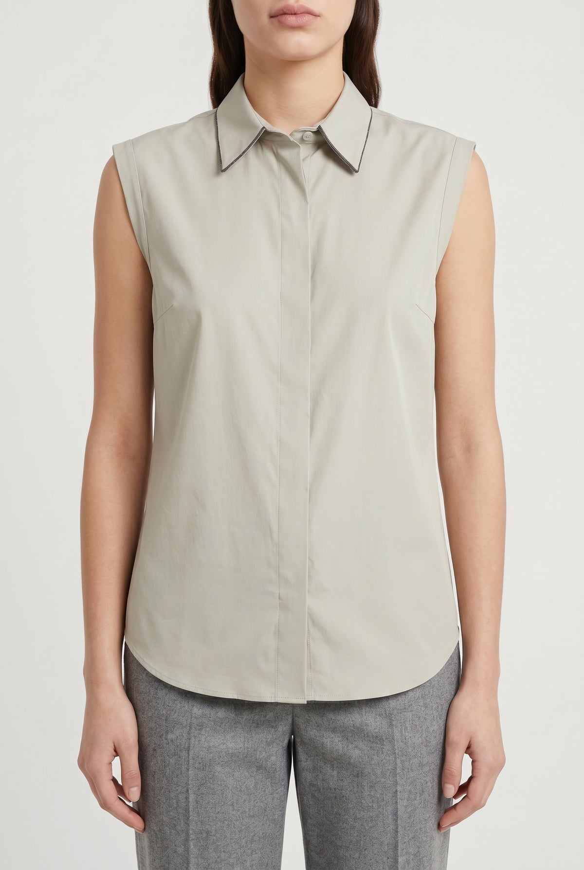 BRUNELLO CUCINELLI WOMEN'S LIGHT BEIGE SLEEVELESS SHIRT