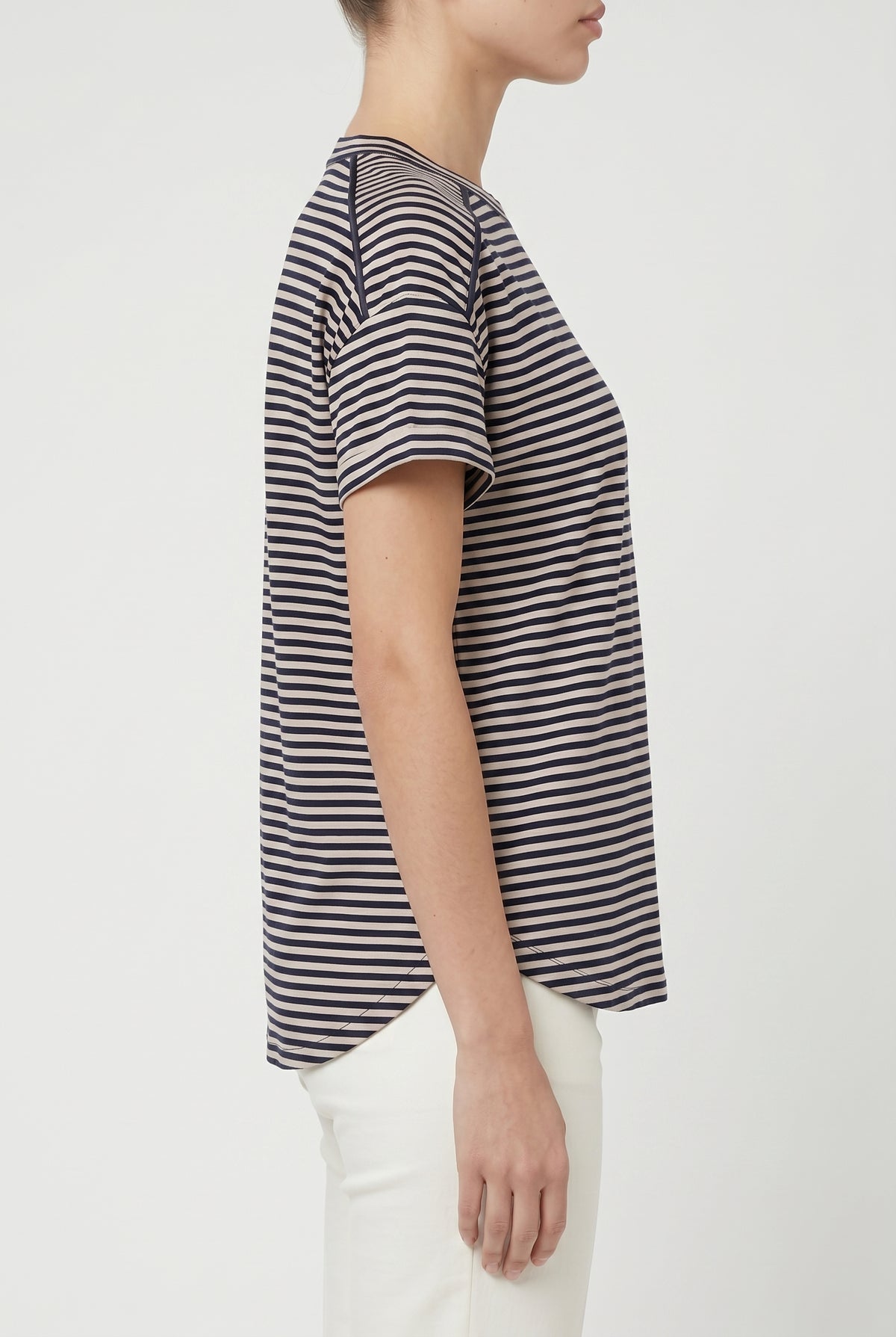 BRUNELLO CUCINELLI WOMEN'S BEIGE NAVY STRIPED SHIRT