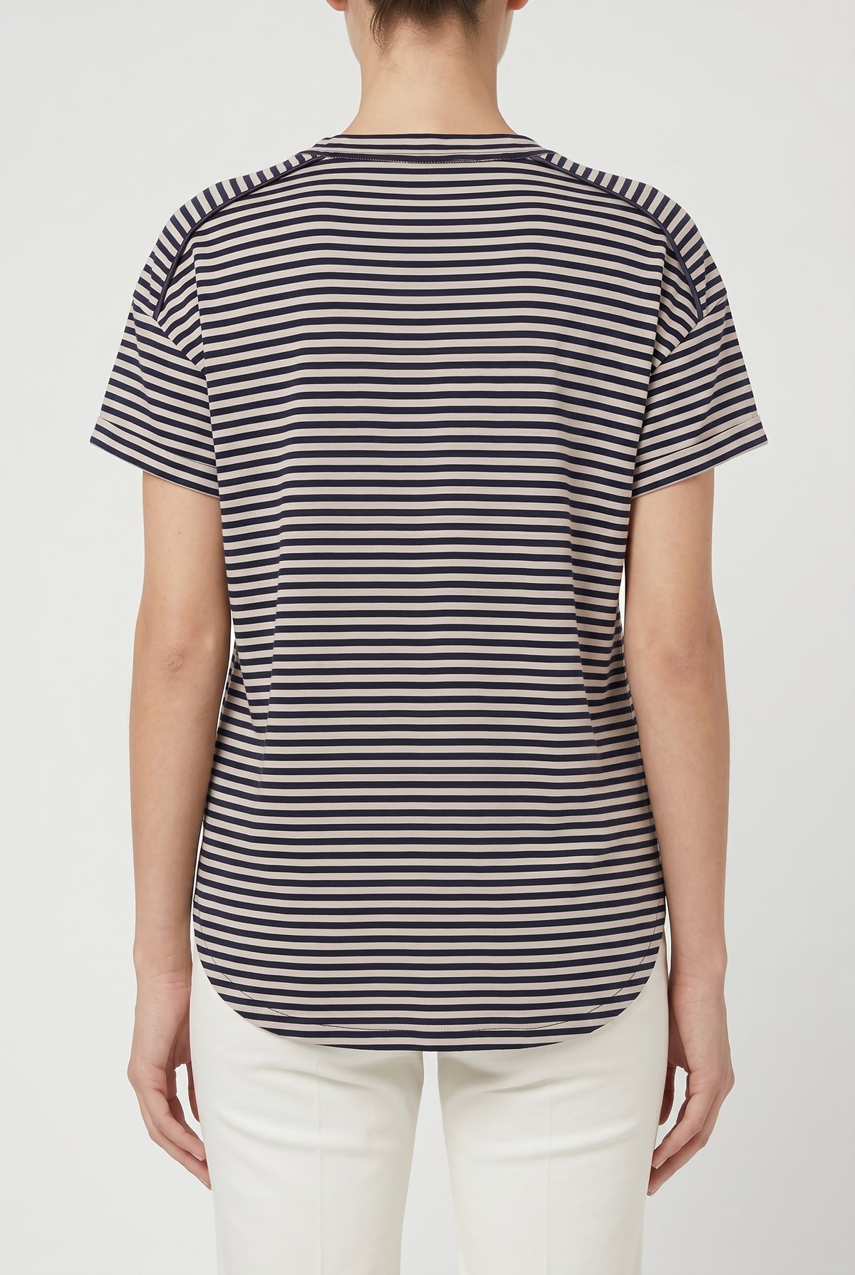 BRUNELLO CUCINELLI WOMEN'S BEIGE NAVY STRIPED SHIRT