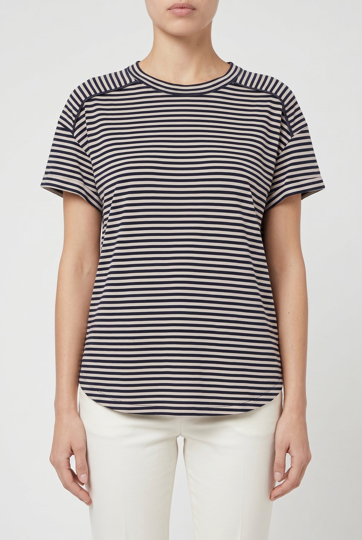 BRUNELLO CUCINELLI WOMEN'S BEIGE NAVY STRIPED SHIRT